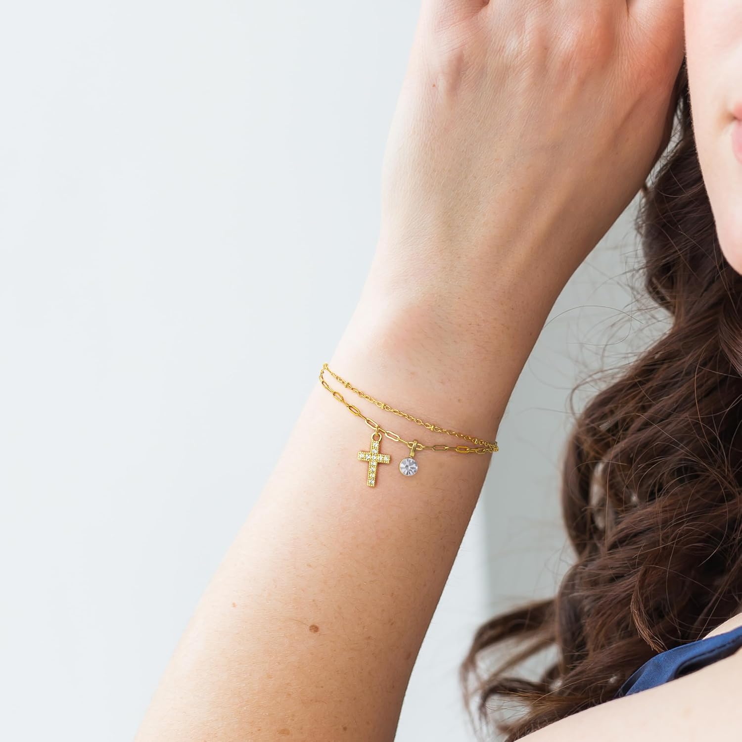 Cross Bracelet for Women 14K Gold Bracelets with Birthstone Religious Gift for Her Encouragement Valentine Birthday Gift for Wife Girlfriend Friend, Christian Jewelry - Image 2