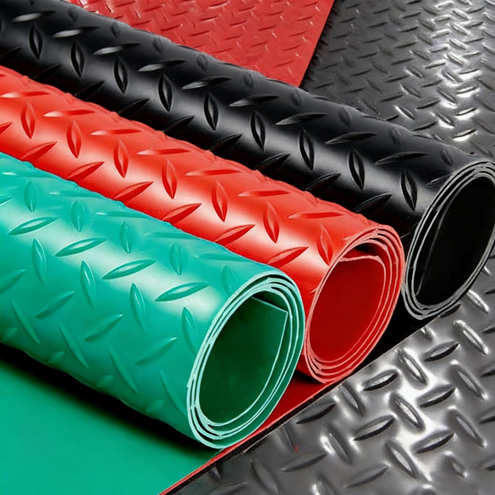 Rouleau de Sol Tapis Garage en PVC-Tapis commerciaux 1.5x5m-tapis stationnement antidérapant imperméable, Plaque Diamant Relief, Commercial(Red,1x3m/3.2x9.8ft)