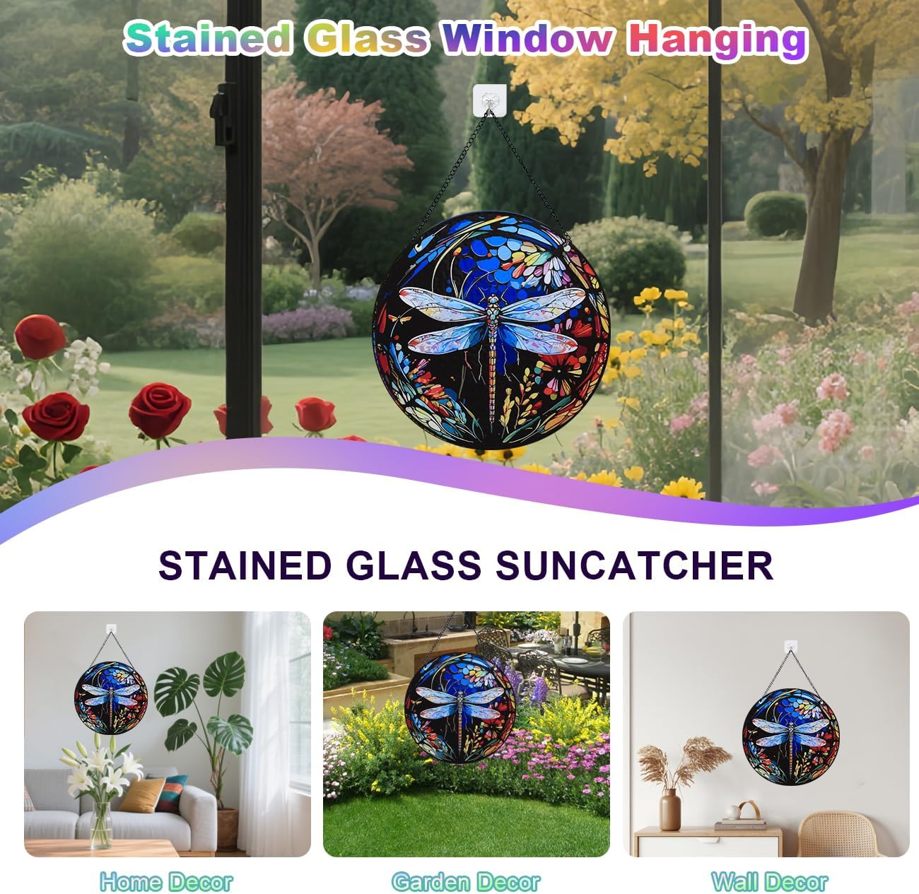 Stained Glass Window Hanging - Dragonfly Stained Glass Suncatcher, Sun Catchers for Indoor Window Decor, Gift for Women,Mom,Friends (12 Inch) - Image 4