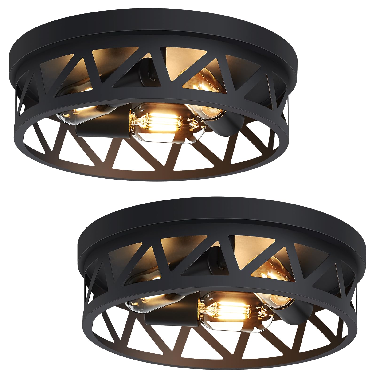13 inch Black Flush Mount Ceiling Light Fixture,3-Light Light Fixtures Ceiling Mount for Hallway Hall,Kitchen Light Fixtures,Farmhouse Light Fixtures Ceiling (2 Pack)