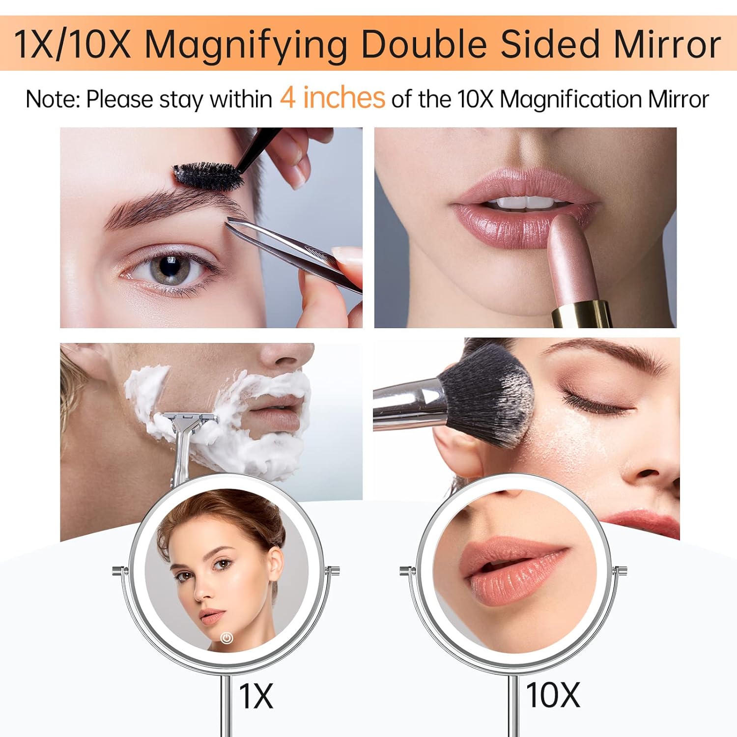 1X and 10X Magnifying Double Sided Mirror