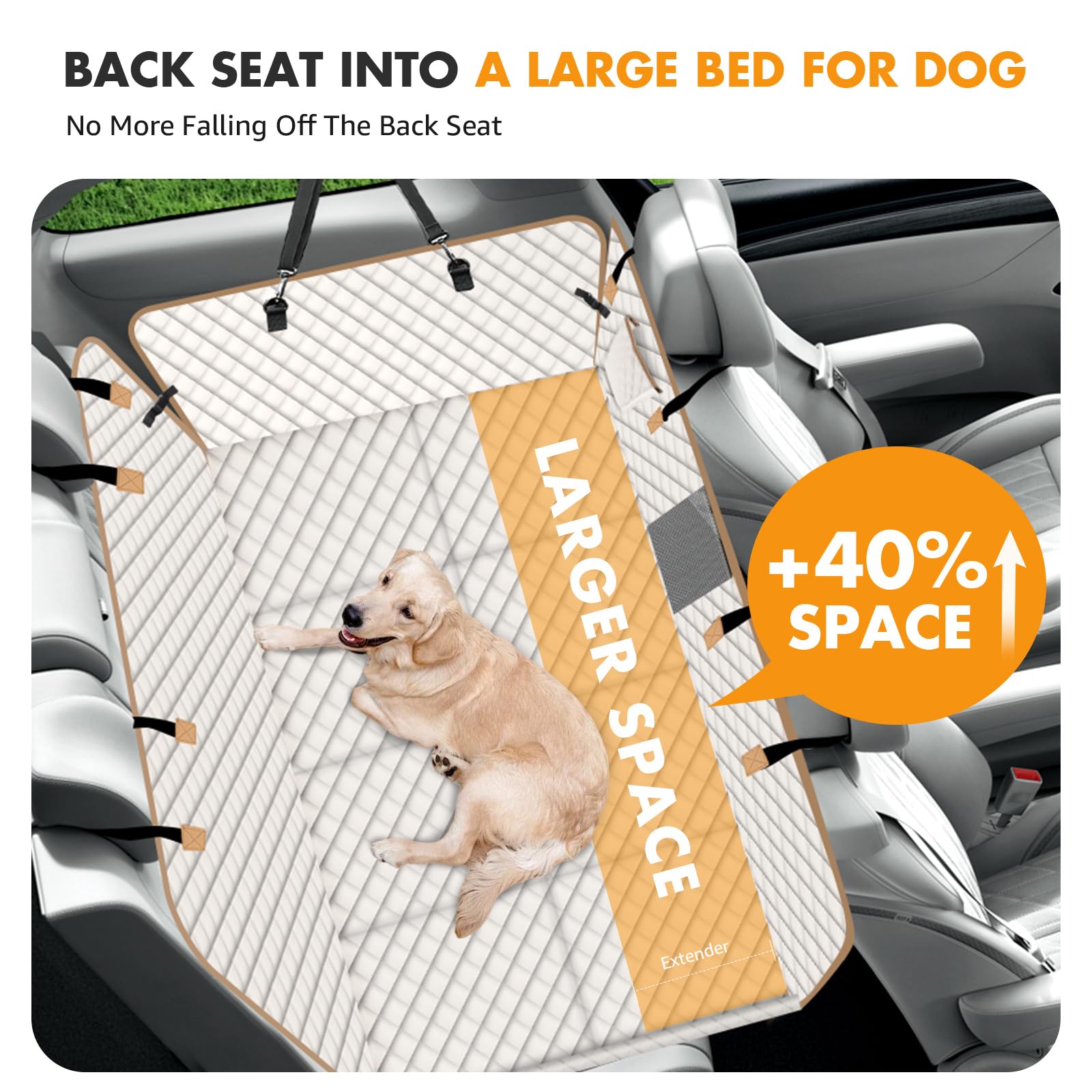 Lekespring Coprisedile Auto per Cani, Estensore per Sedile Posteriore per Cani con Fondo Rigido, Telo Auto per Cani Impermeabile Antigraffiato, Lettino Viaggio per Auto Camion SUV, Beige