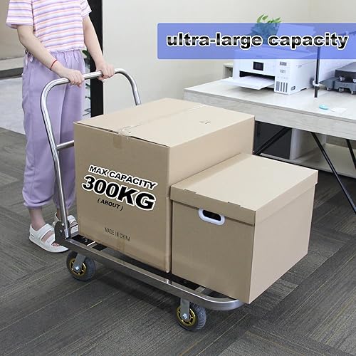 Miniatura 2 de Carro de tubo cuadrado de acero inoxidable de 660 libras, carrito de plataforma plegable de 35.43 x 23.62 pulgadas, rueda de goma elástica de 6