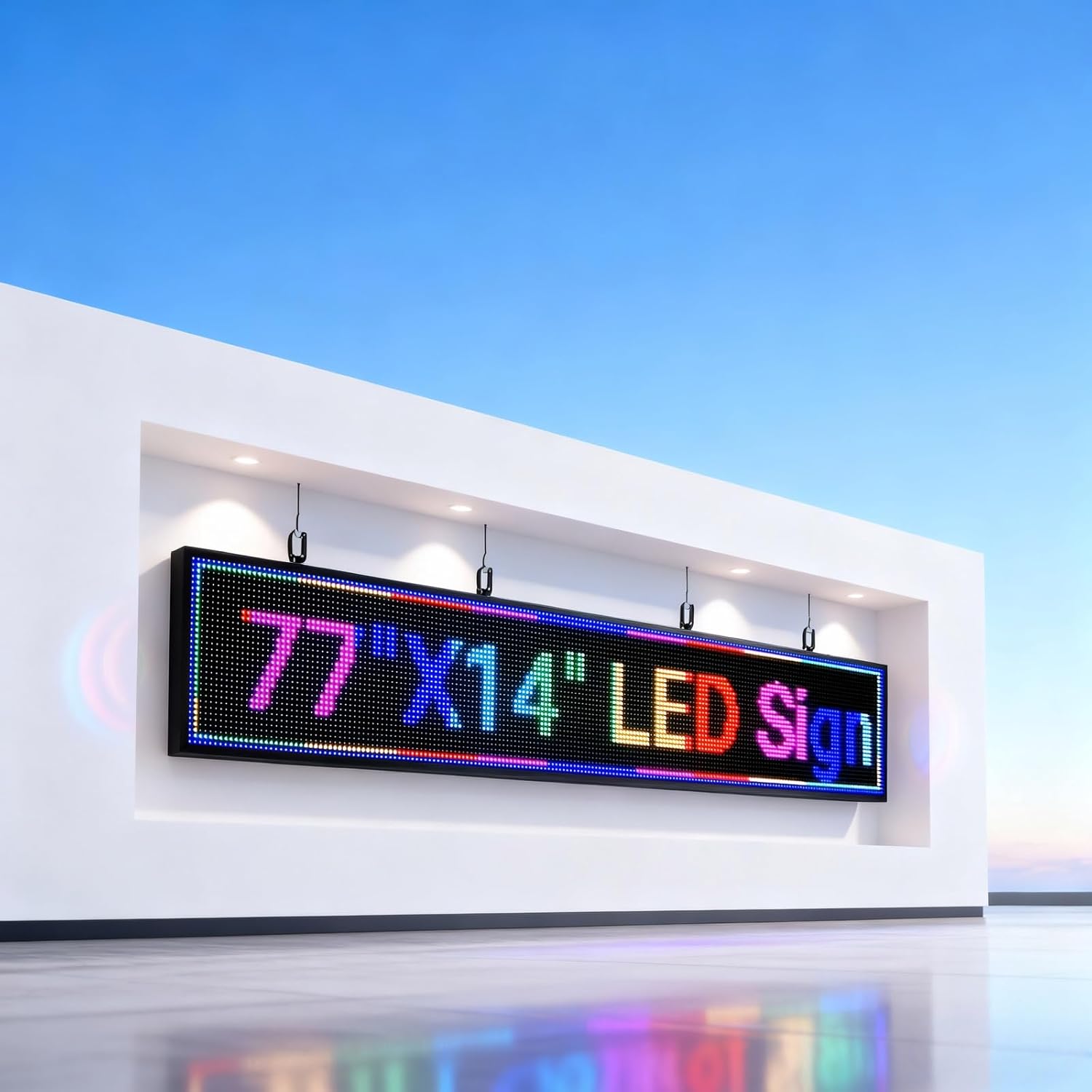 P10 LED Signs Programmable Outdoor 77"x14", IP65 Waterproof Scrolling LED Sign, Vibrant Colors Digital Led Signage Displays, Wifi + USB Control Open Signs for Business