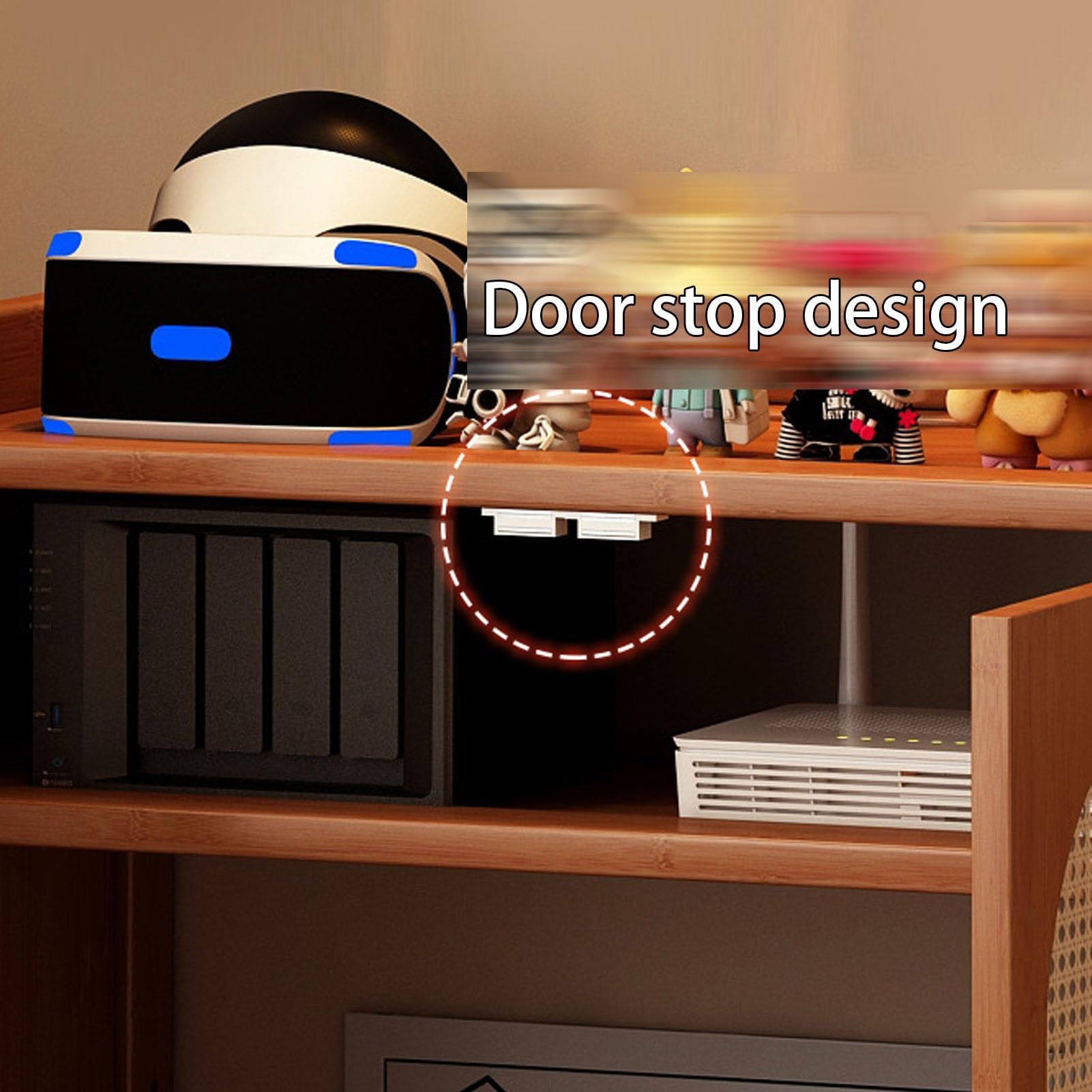 Wandregal Zur WLAN-Router-Halterung mit Verstellbaren Regalböden, Bodenaufbewahrungsbox mit Bambus-Akzenten, WLAN-Router-Schrank Aus Rattan