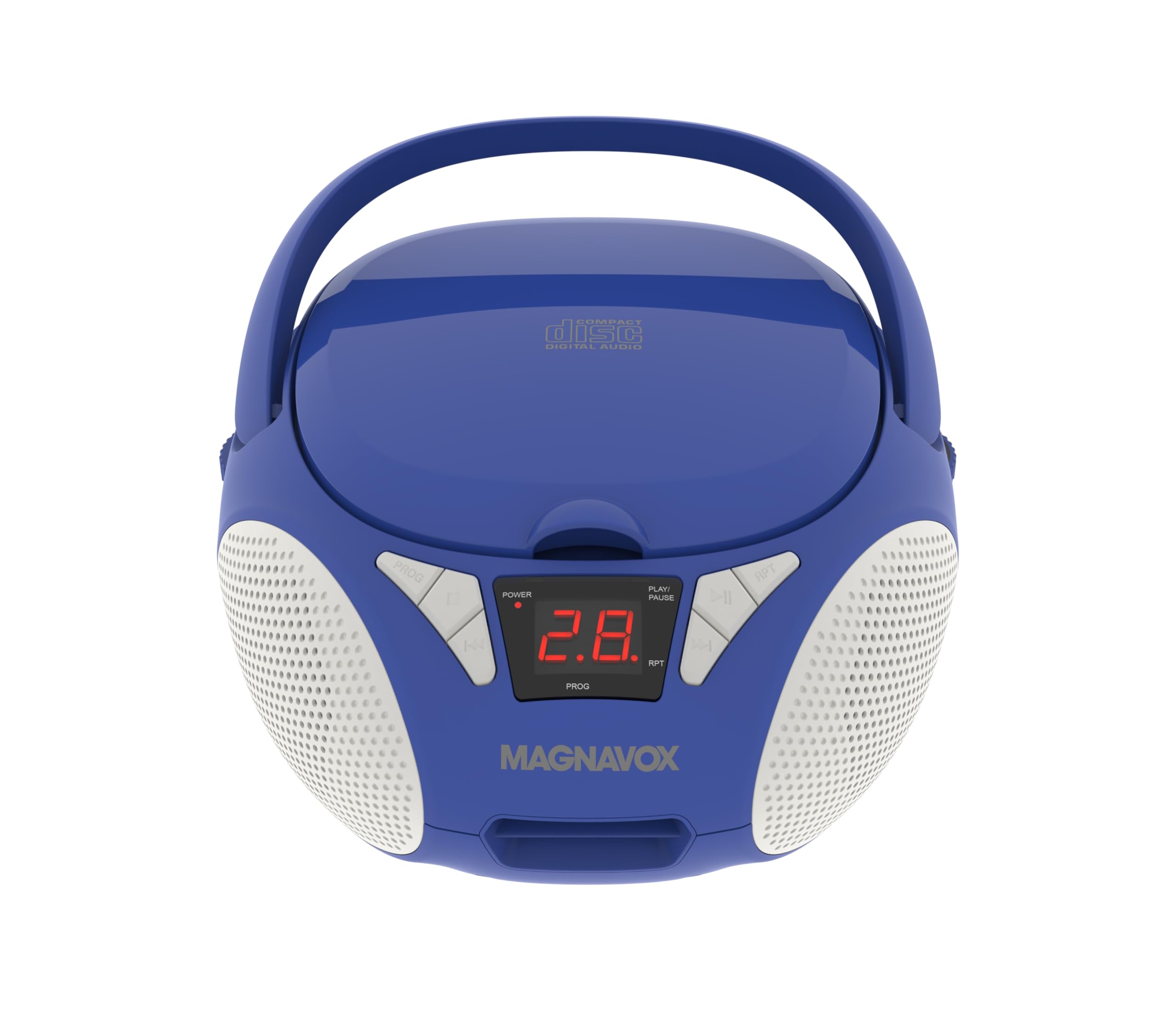 Magnavox Portable Top Loading CD Boombox with AM/FM Stereo Radio | CD-R/CD-RW Compatible | LED Display | AUX Port Supported | Programmable CD Player | (Blue)