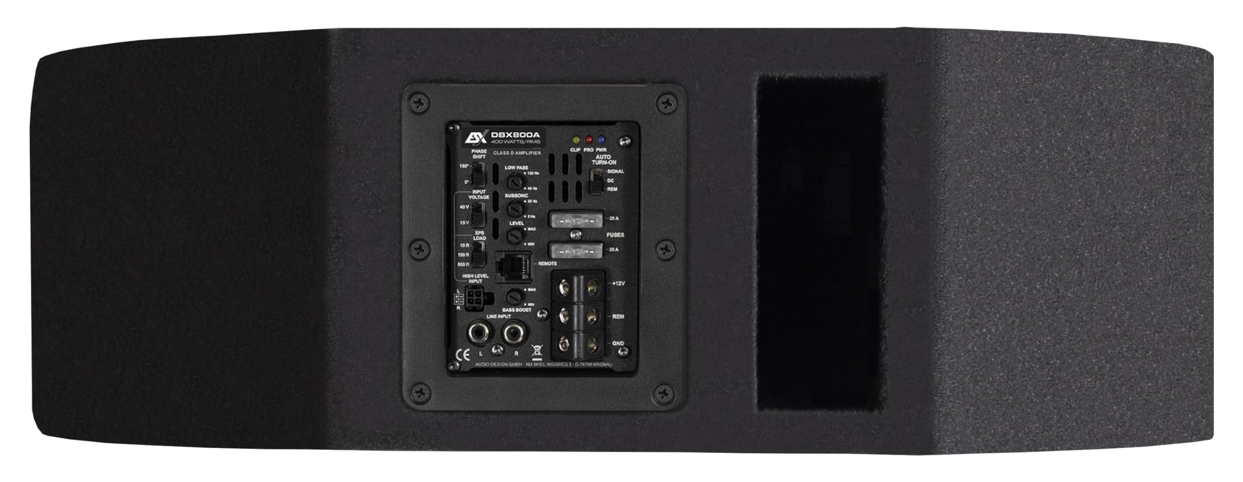 ESX DBX800A - 2 x 20cm (8") DUAL-AKTIV Bass für Reserverad-Mulde | Class-D Power mit 400 Watt RMS und EPS PRO