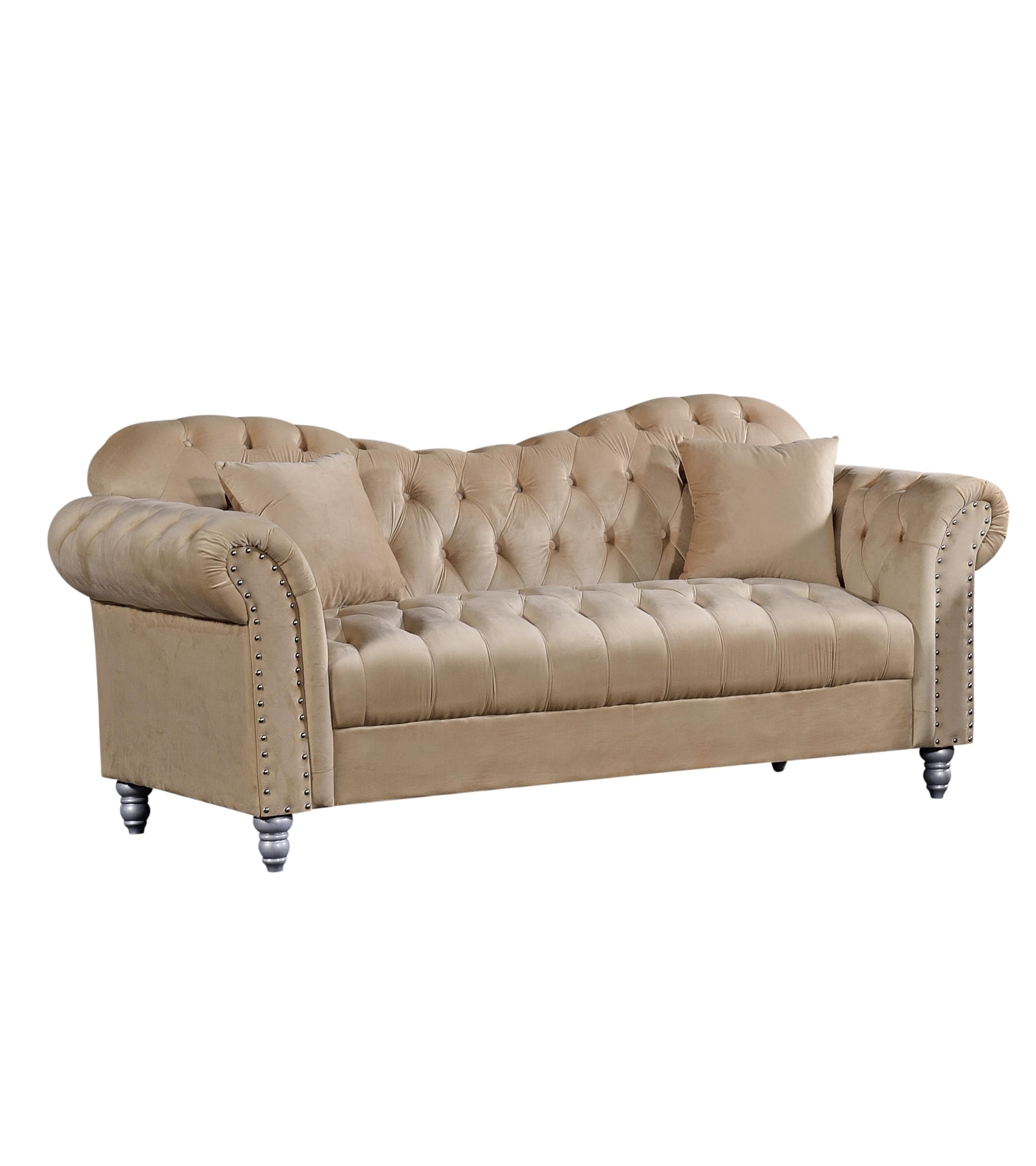 Generico Divano Chesterfield Italiano in Velluto Beige 3 Posti – Elegante, Confortevole e Design Moderno per Salotto