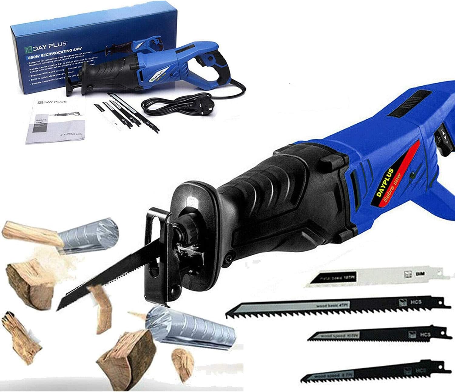 850W Electric Reciprocating Saw with 4 Saw Blades, Portable Variable Speed Garden Metal Wood Cutting Pruning Power Saws, Stroke 28mm