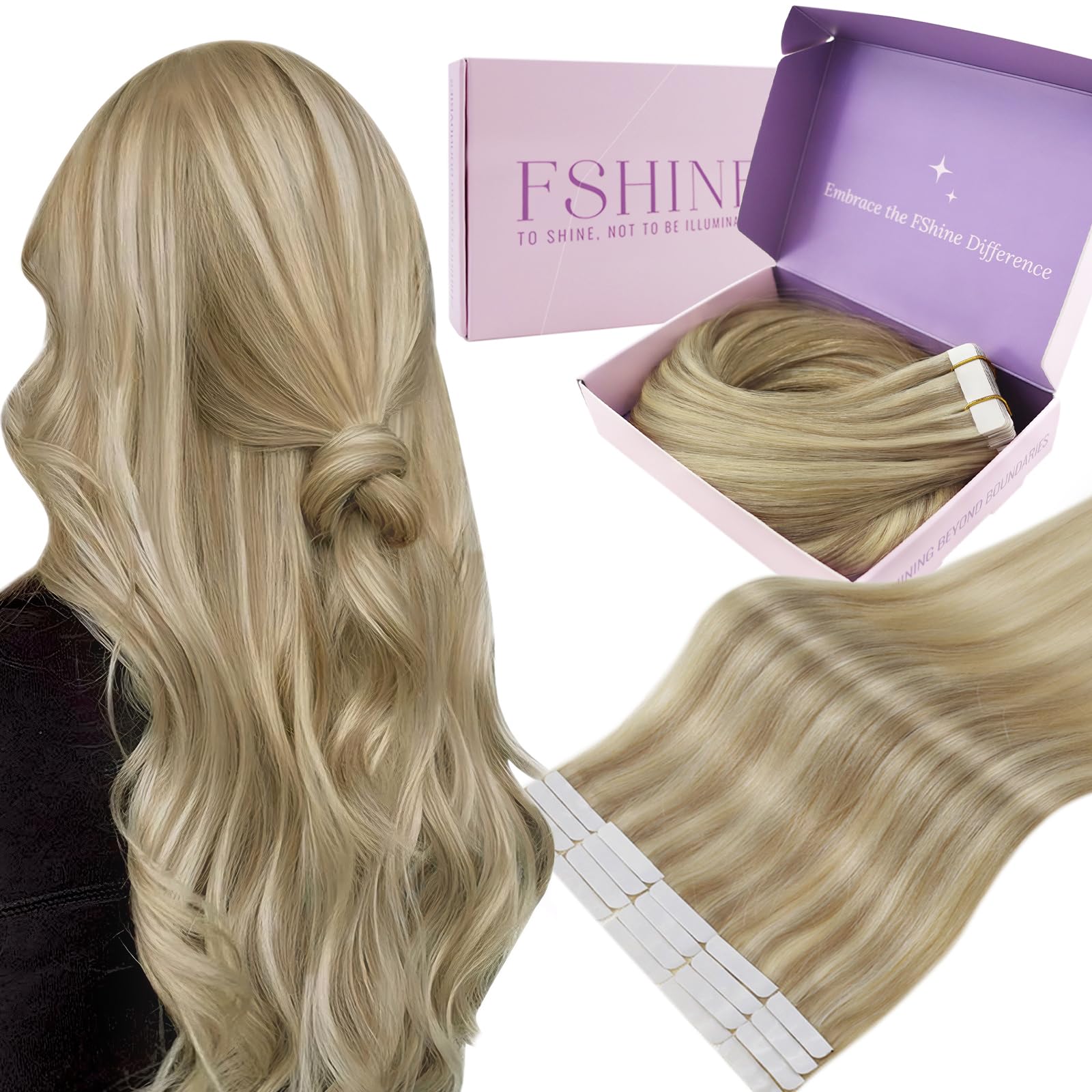 Fshine Tape in Extensions Color Golden Blonde Highlight Light Blonde 22 Inch Tape in Hair Extensions Human Hair Blonde Hair Extensions Human Hair