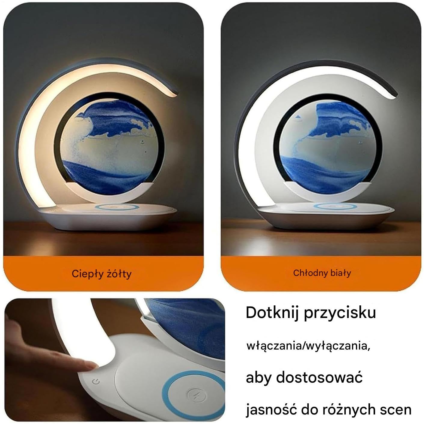 Magnetyczna Ładowarka Bezprzewodowa Dekoracyjna Lampa z Ruchomym Piaskiem | Ładowarki Bezprzewodowe do Telefonów Komórkowych Do Stołu do Użytku Nocnego do Łazienki do Domu do Medytacji Sensoryczne