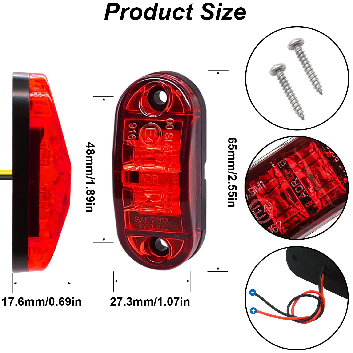 Tnisesm 6Pcs Amber+Red 2.5 Inch Waterproof Trailer Marker Lights, 2 Diode LED Trailer Side Marker Light, Oval Running Lights For RV Camper Accessories