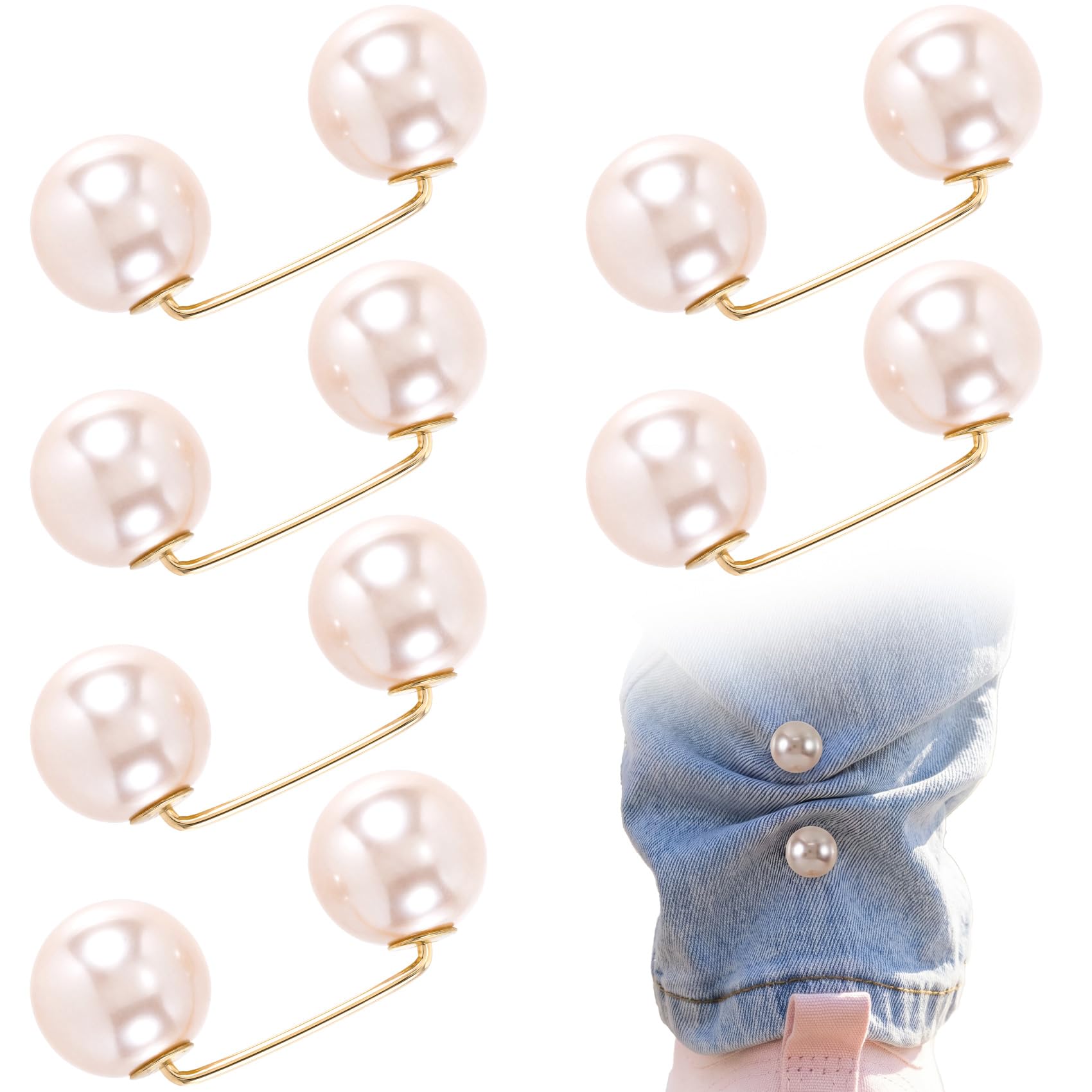8pcs Pearl Brooches for Women, Faux Pearl Shawl Pins Sweater Clip, Decorative Safety Pins Pant Hem Clips Length Adjuster-picture-12