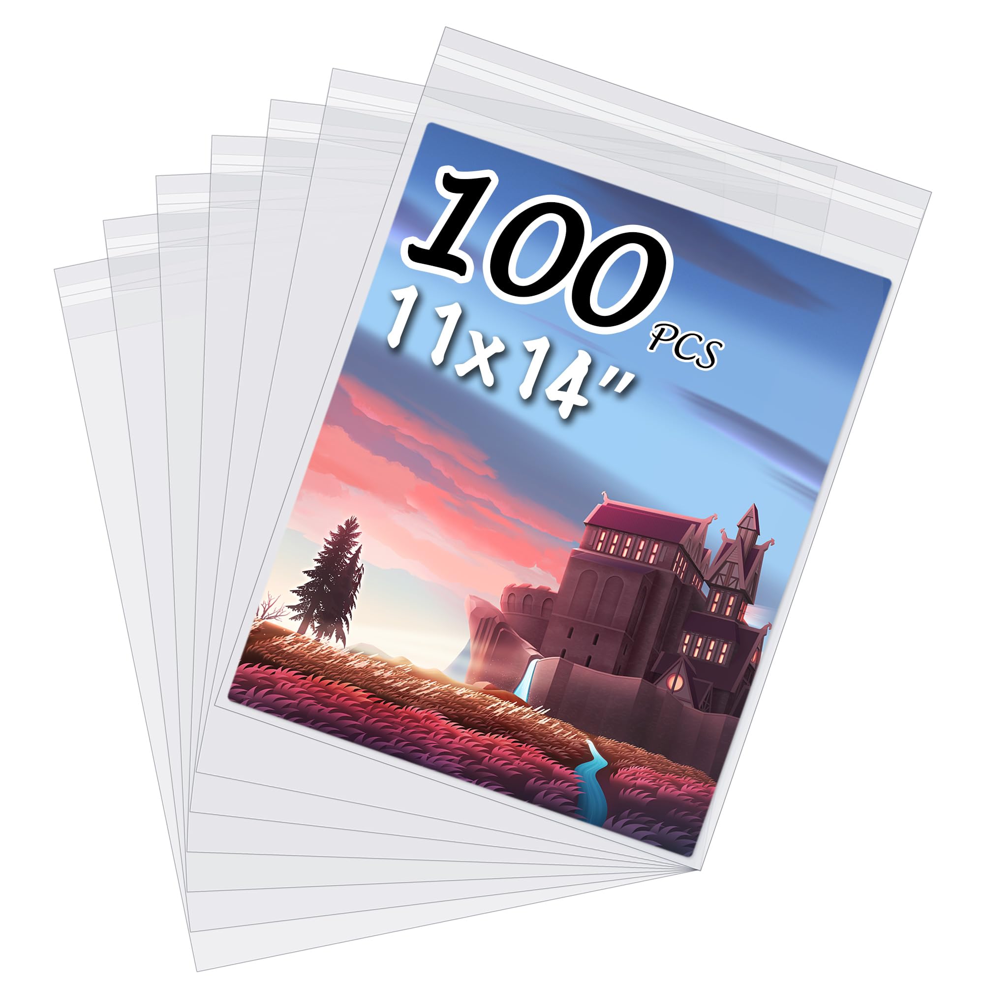 Paquete de 100 bolsas de almacenamiento de fotos de cristal de 11 3/7 x 14 3/8 pulgadas para alfombrilla de fotos de 11 x 14 pulgadas, fundas artísticas para impresiones | Fundas de plástico para fotos, alfombrillas, impresiones artísticas y marcos (11 3/