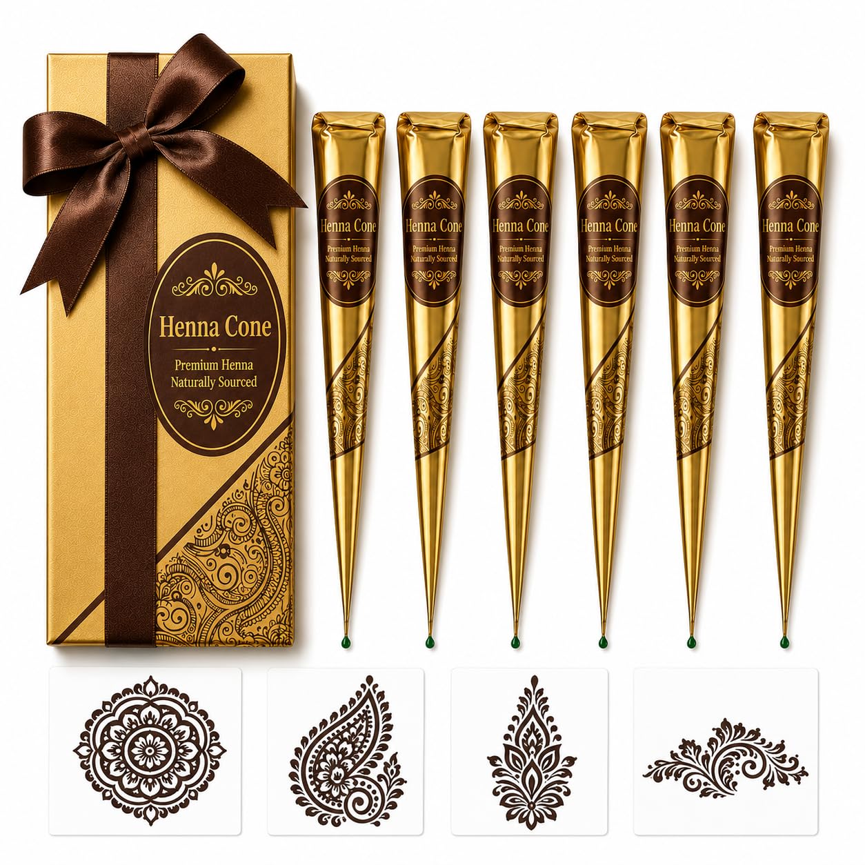 Henna Cones 100% Natural for Hair Color |Ready to Use Henna Leaves Paste Made with Essential Oils | Rich Reddish Brown | Pack of 6×26g | Gift Box for Festivals, Weddings-heena paste