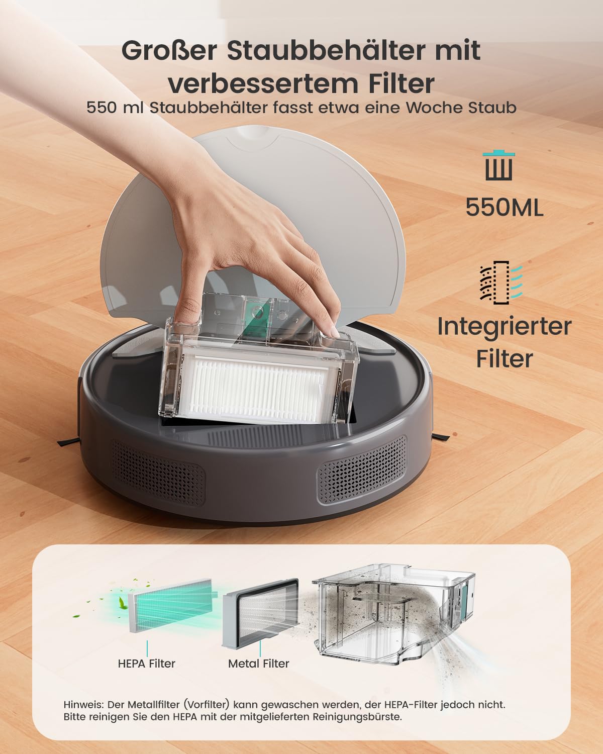 Lefant Saugroboter M310G, 4500Pa Staubsauger Roboter mit präziser PSD-Navigation, 180 Min Laufzeit, HEPA-Filter, WLAN Roboterstaubsauger ohne Wischfunktion, ideal für Tierhaare, Teppiche & Hartböden