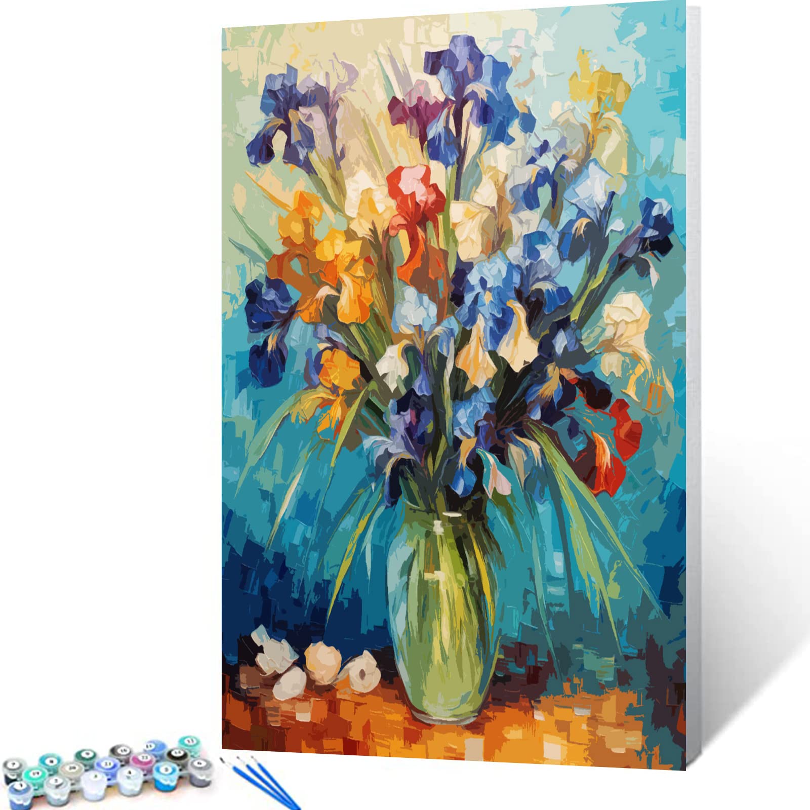 Iris Vase DIY Paint by Numbers, Vincent Van Gogh,Canvas Oil Painting Kit for Kids &amp; Adults, 16" W x 20" L Drawing Paintwork with Paintbrushes,Home Decoration, Acrylic Pigment (Frameless)
