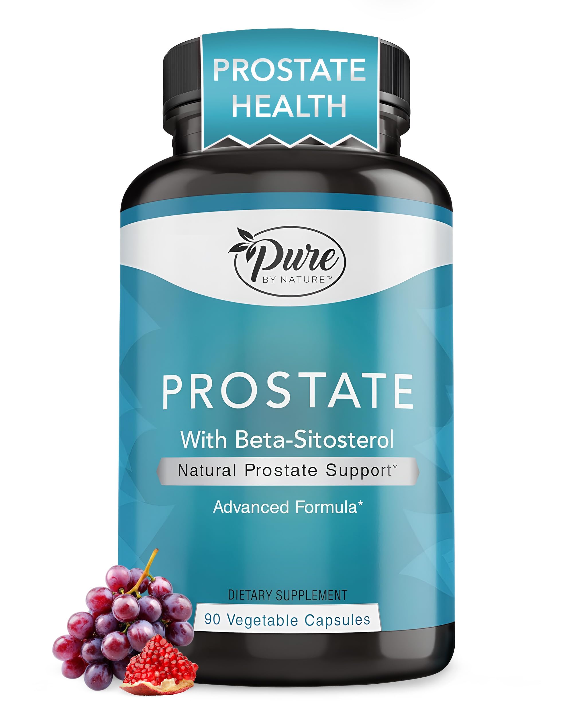 Pure By Nature Prostate Supplement for Men, Beta Sitosterol Prostate Health Supplement with Zinc for Urinary Tract Support, Ease Frequent Urination & Improved Sleep, Gluten-Free, Non-GMO 90 Capsules 90 Count (Pack of 1)
