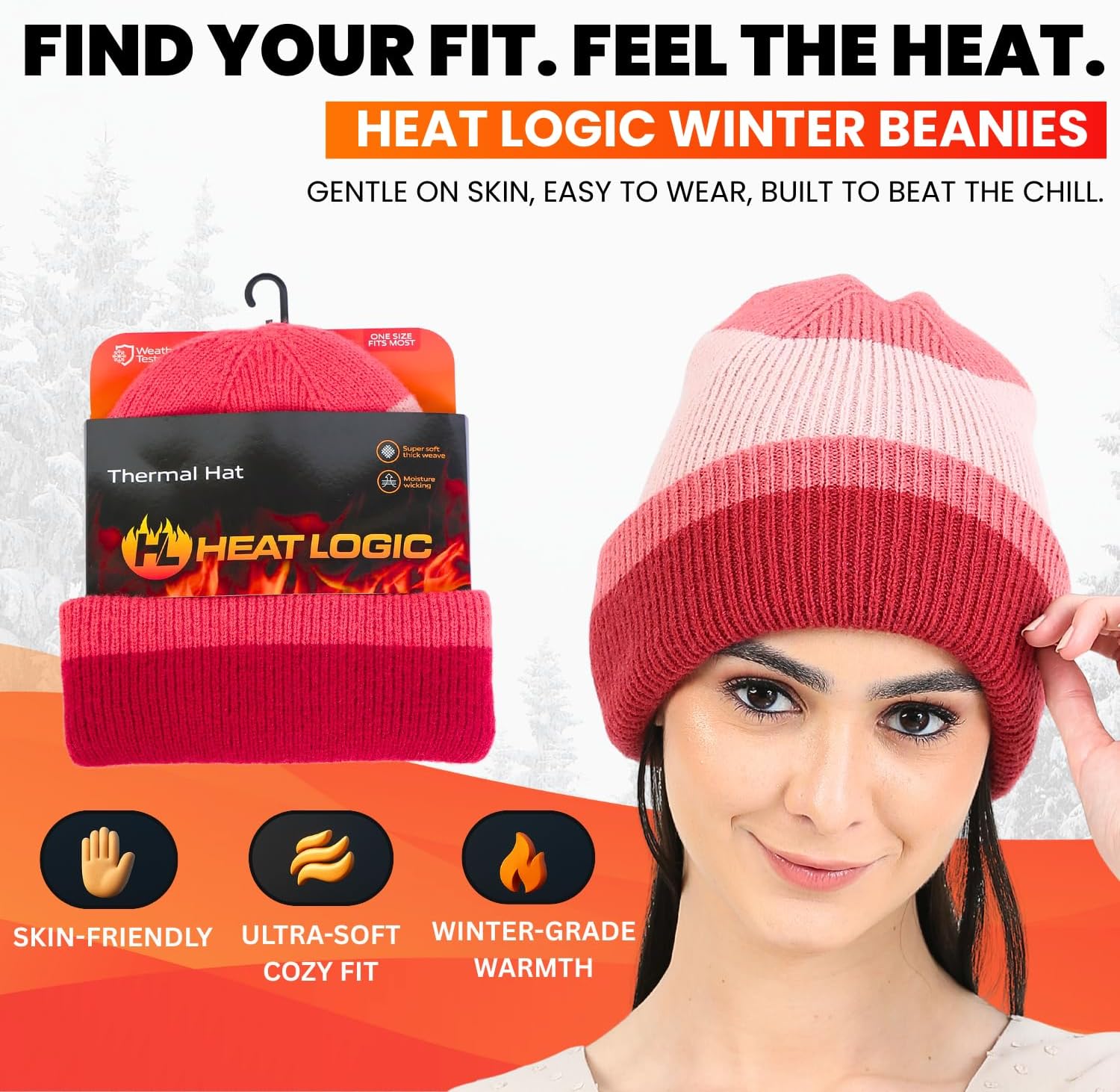 Heat Logic Women Winter Beanie Hat, Warm Stretchy Skull Cap, Soft Cozy Cap, Knit Beanie in Multiple Colors - Image 3