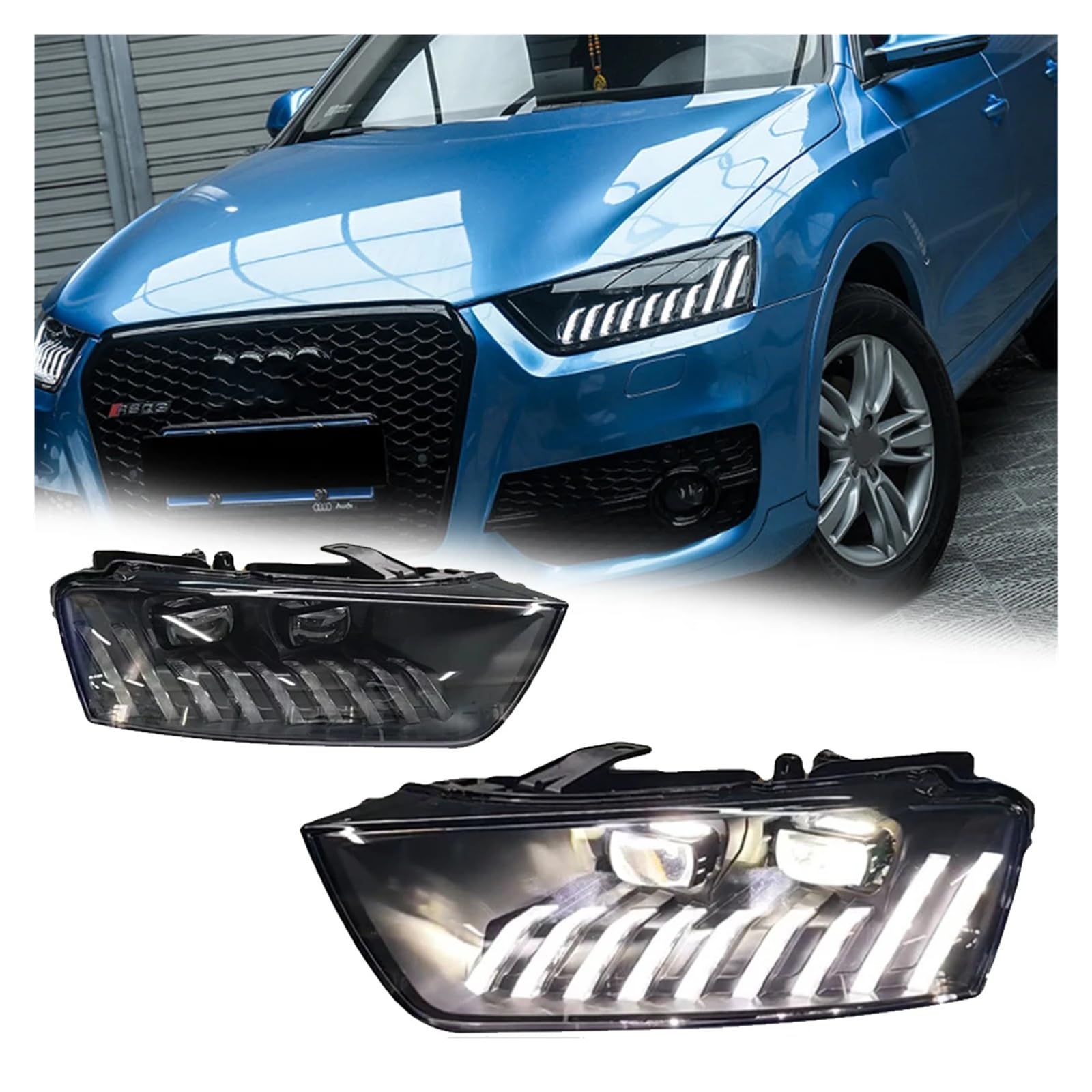 Pasuje do Au//di Q3 13-18 w pełni Led DRL reflektor samochodowy montaż sygnału akcesoria samochodowe zmodyfikowana lampa stylizacja reflektory LED(FOR ORIGINAL XENON_2PCS)