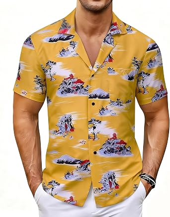 Cliff Booth Shirt Hawaiian Shirt Mens Botton Down Short Sleeve Beach Aloha Summer Top