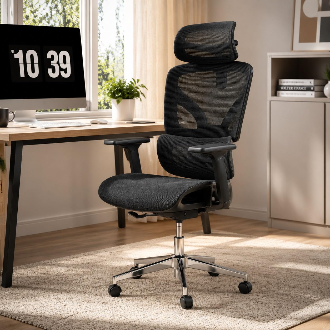 Garvee Chefsessel Bürostuhl, Ergonomischer Bürostuhl, 4D-verstellbare Armlehnen, Verstellbare Rückenlehne mit arretierbarem Neigungswinkel, Robustes Stahlfußkreuz, Drehstuhl 160 kg