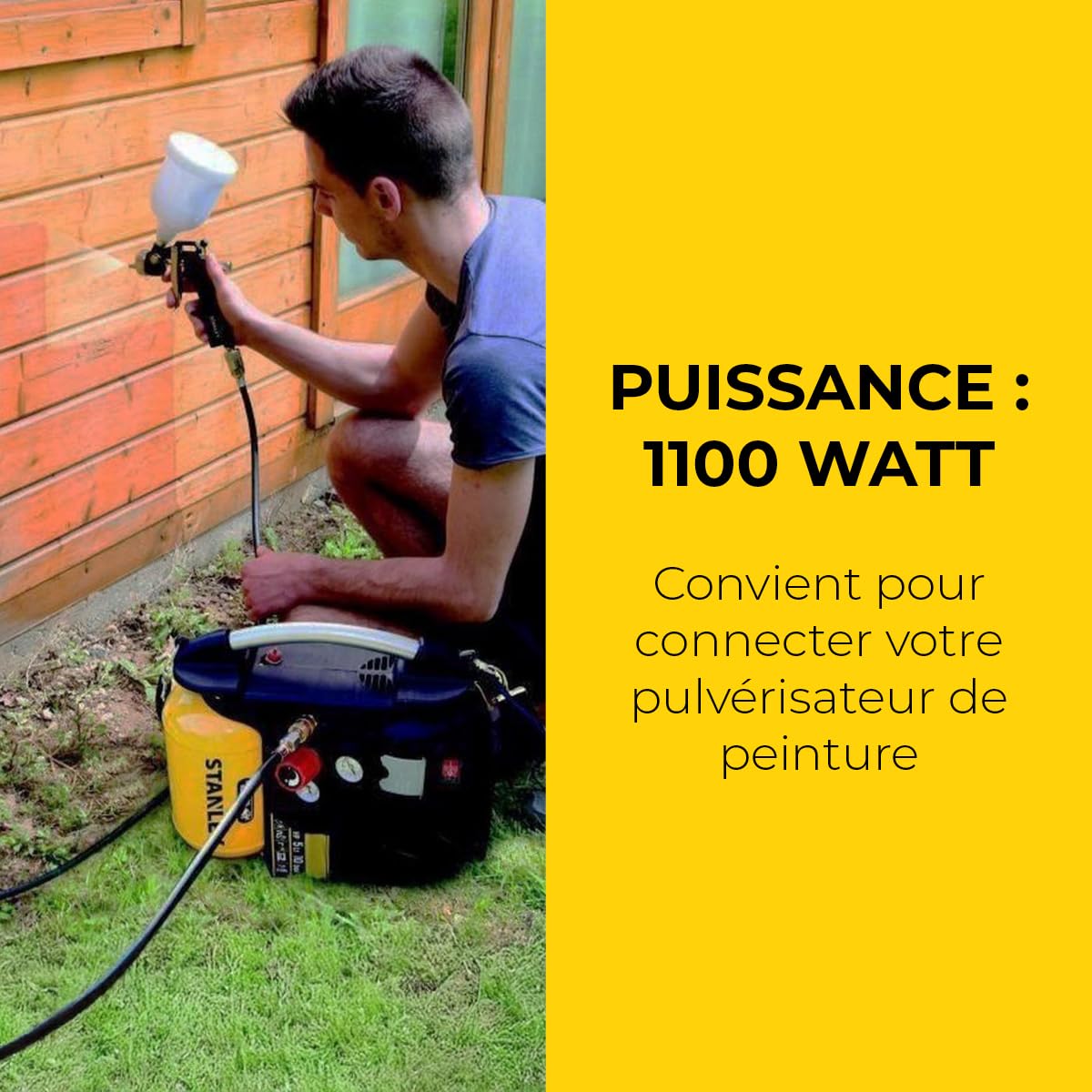 Stanley Compresseur DN200/10/5 - Compresseur à Air 10 Bar - 5L - 180L/Min - Compresseur à Air Portatif avec Poignée et Sangle de Transport - Jaune