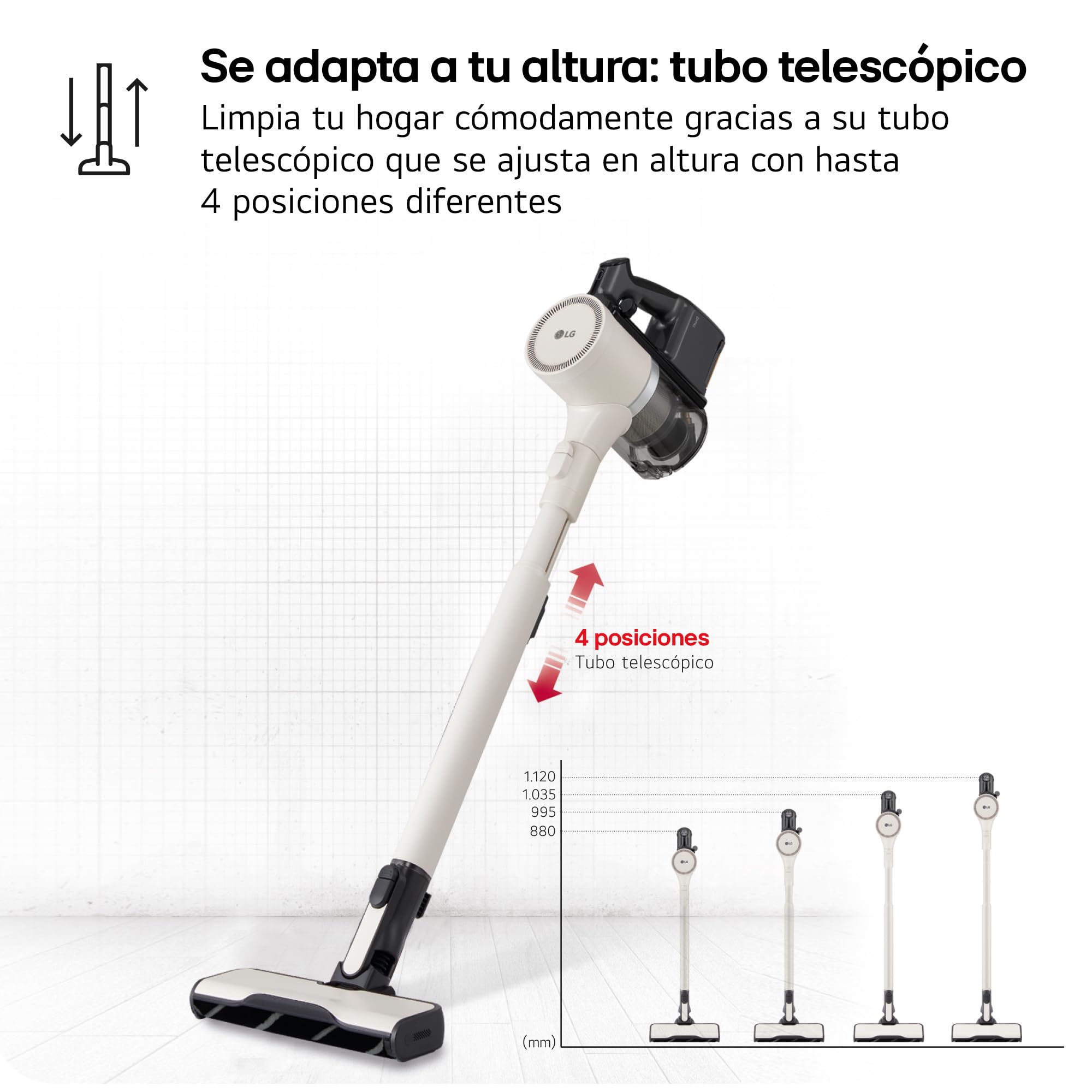 LG A9K-LITE1C - Aspirador Escoba, Kompressor 220W succión, con Sistema de compresión de Polvo, Cepillo con luz LED, Beige