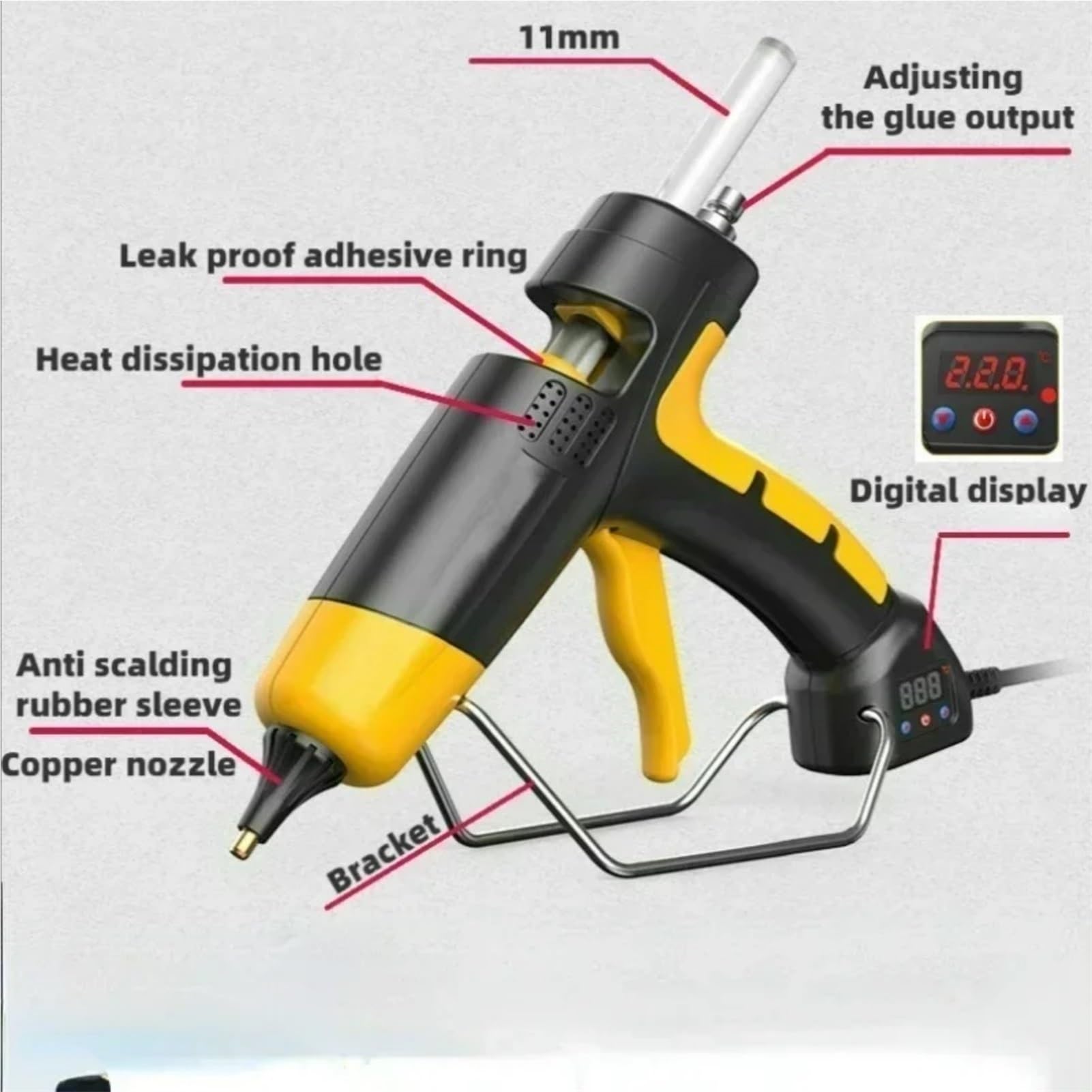 Pistola de pegamento termofusible industrial 800 W, pistola silicona profesional grande con temperatura ajustable pistola de pegamento caliente