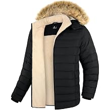 Little Beauty Mens Sherpa Lined Puffer Jacket Water Resistant Hooded Winter Coat Windproof Warm Insulated Jacket Daily Wear