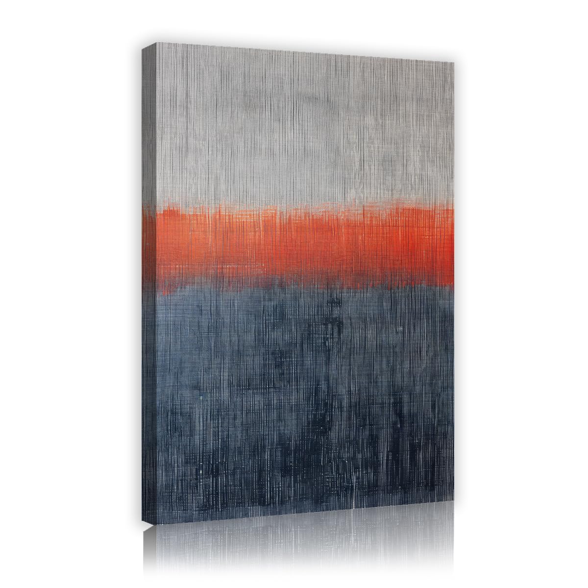 TOANGWALL Abstract Minimalist Canvas Wall Art Navy Blue Orange Gray Block Poster Prints Textured Grid Line Geometrical Picture Painting for Office Lounge Hotel Decor 75x115cm