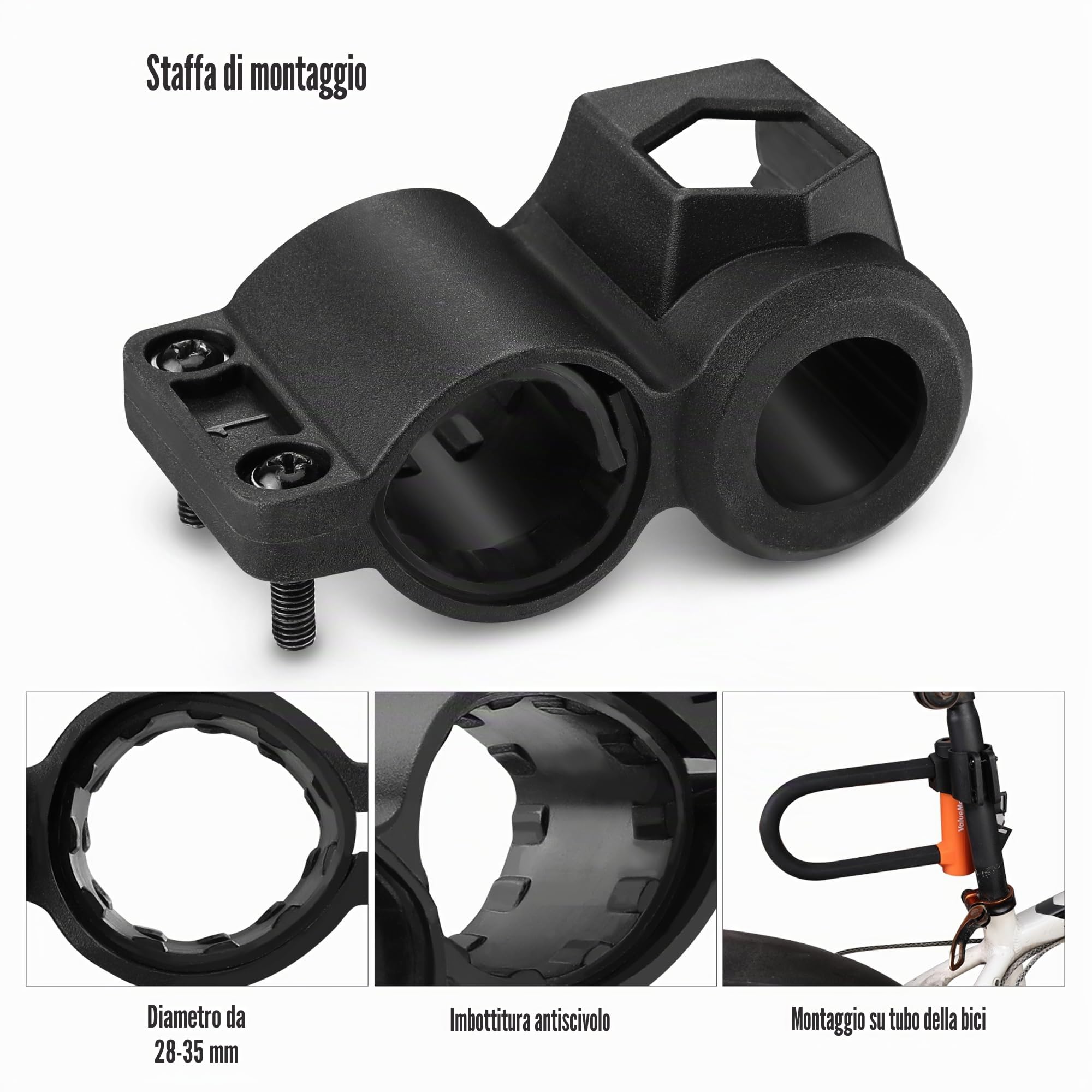 ValueMax Lucchetti a U per Bicicletta 2 in 1, Lucchetto per Bici a U con Cavo Flessibile da 1,8m e Supporto, Lucchetto Bici Antifurto a U per Biciclette, Veicoli Elettrici, Motocicli