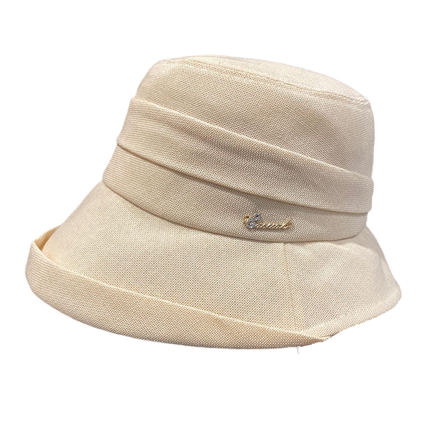 Damen Mode Sunchade Hut Fischer Hut Basin Hut Outdoor Eimer Hut Eleganter Floppy Beach Hut Beige-56-58cm