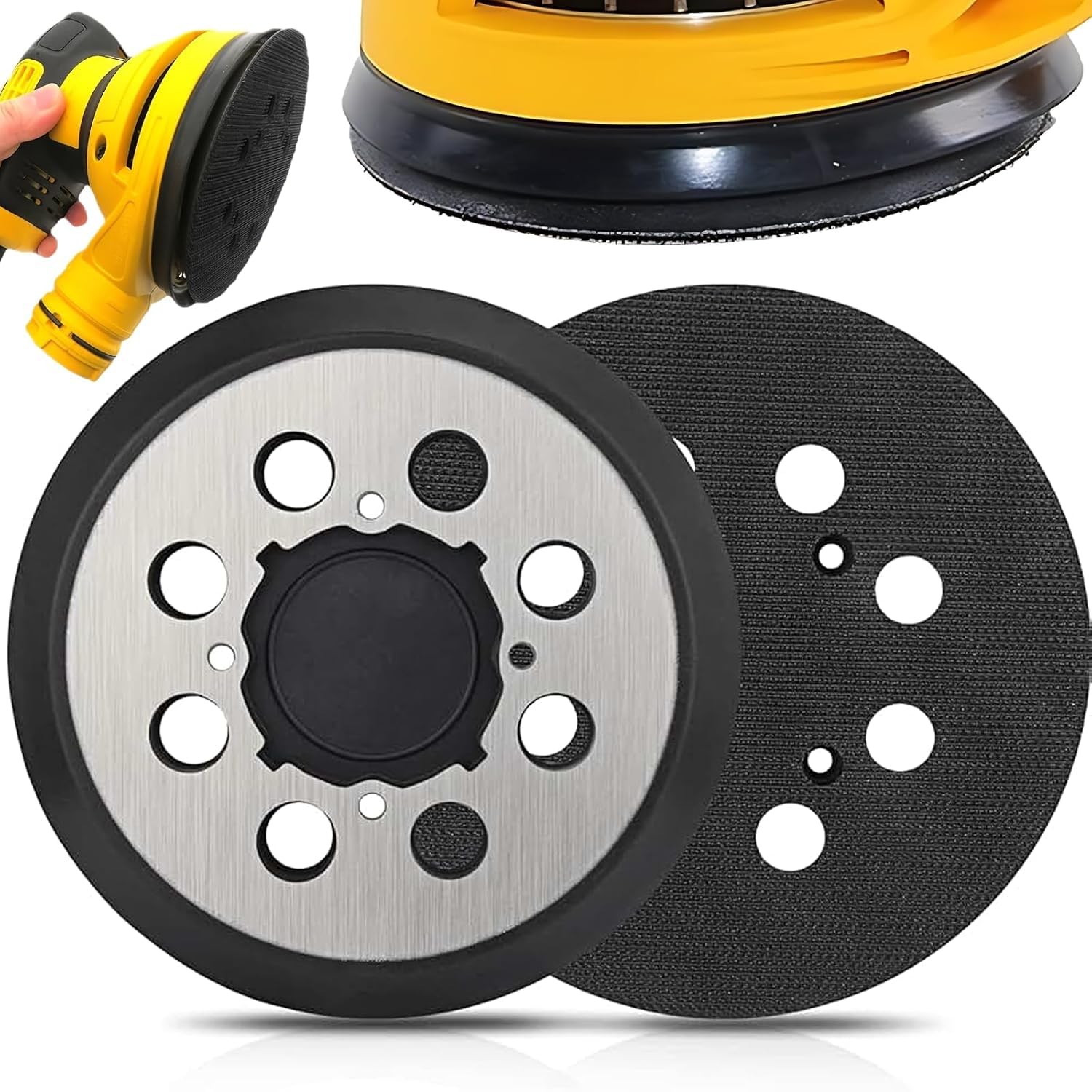 Sander Pad Replacement, 2 Pack 5" 8 Hole Hook and Loop Orbital Sander Metal Pad Compatible with DeWalt DWE6421 6421K DWE6423 6423K DCW210B Random Orbital Sanders (4 Screw Holes)-picture-26