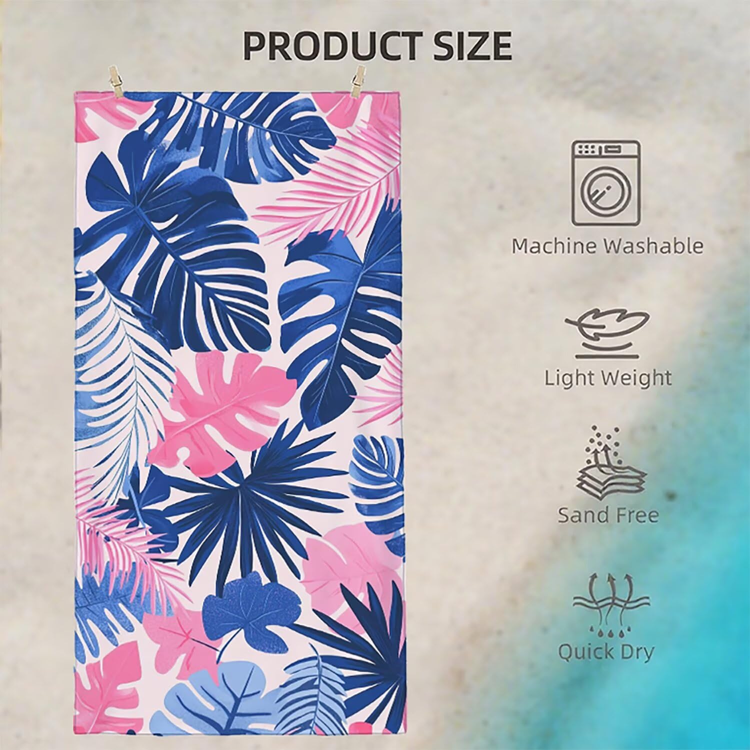 Toalla Playa Grande 150x200 Toalla Playa Microfibra, Ligera Secado Rápido, Sin Arena Portátil Toallas para Viajes, Hombre, Mujer Toallas, para Natación, Camping, Gimnasio (Color Planta) p-397