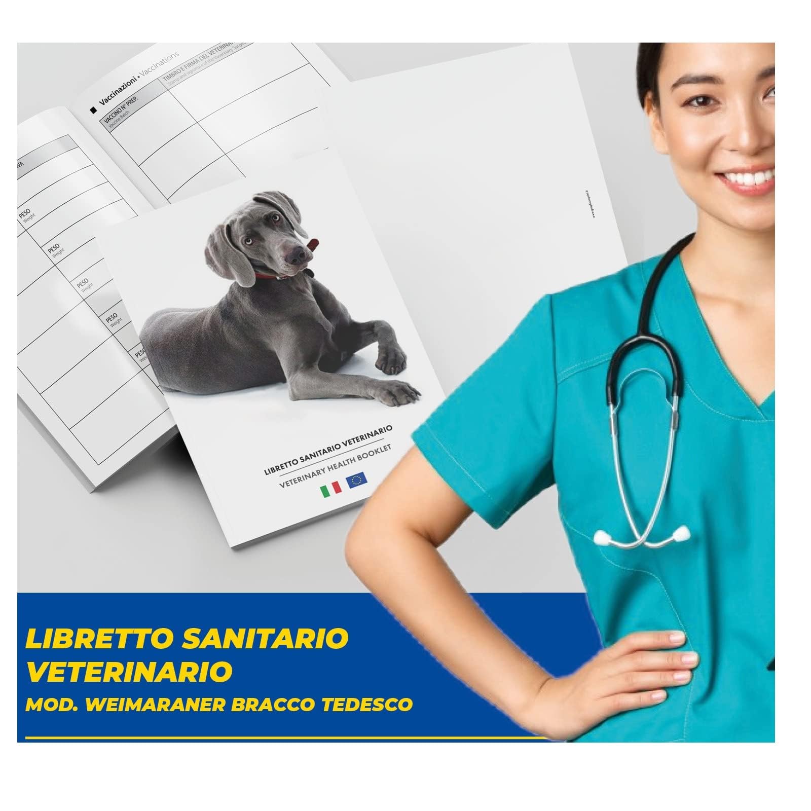LIBRETTO SANITARIO VETERINARIO 15X21 CM - Weimaraner Bracco Tedesco - ideale per i nostri amici a 4 zampe (50)