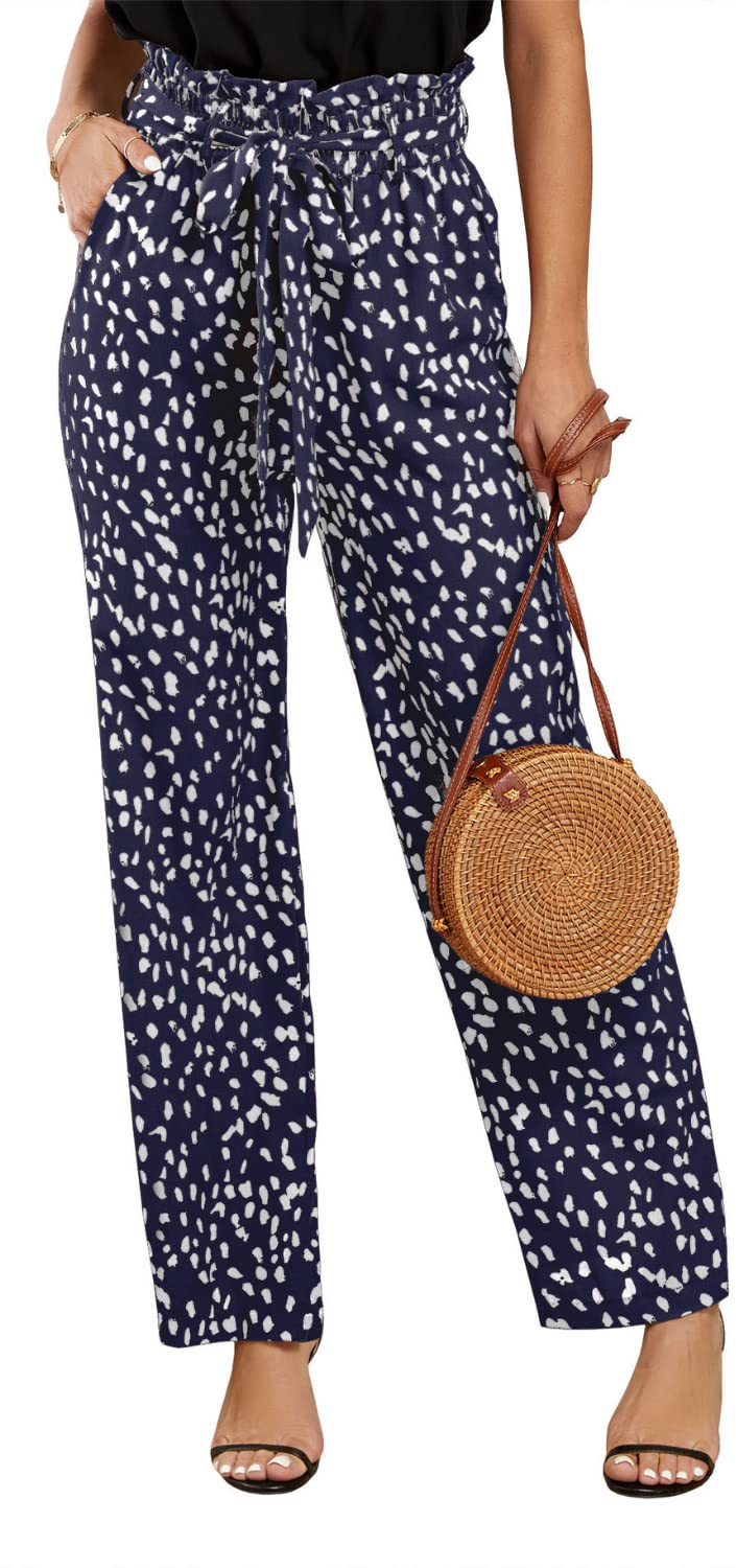 SySea Womens High Waisted Leopard Print Palazzo Pants Belted Wide Leg Long Trousers with Pockets