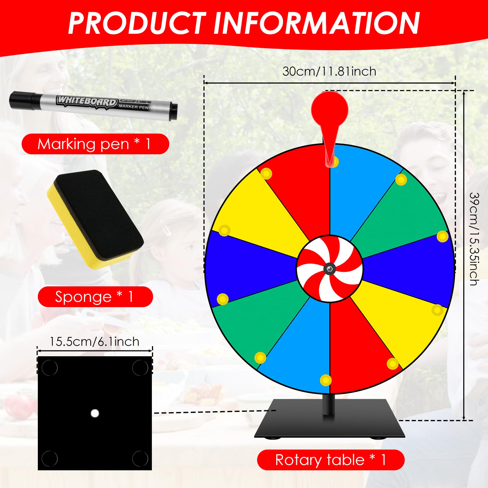 bigjvbfv Prize Wheel Tabletop Rotating Prize Wheel Editable Rotating 10 Slots Color Spin Dry Erase Spinner with Dry Eraser and Marker Pen for Fortune Game Carnival Prizes
