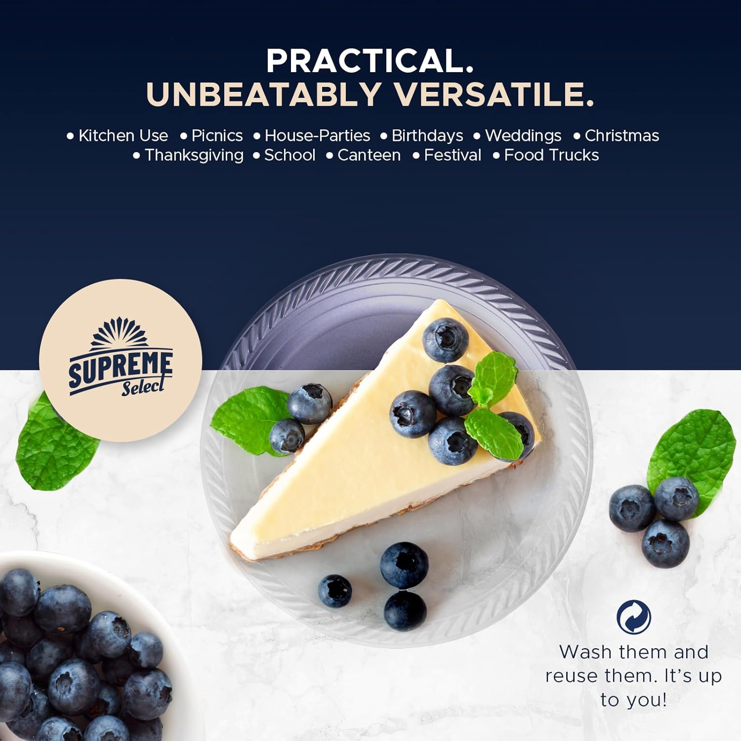 Clear Disposable Plastic Plates [Set of 120 | 6-inch Plates] Elegant Party Dinner Plates-Microwave Safe Plastic Dish Set- Sturdy Rimmed Plates For Weddings, Parties, Kitchen Use - Image 3