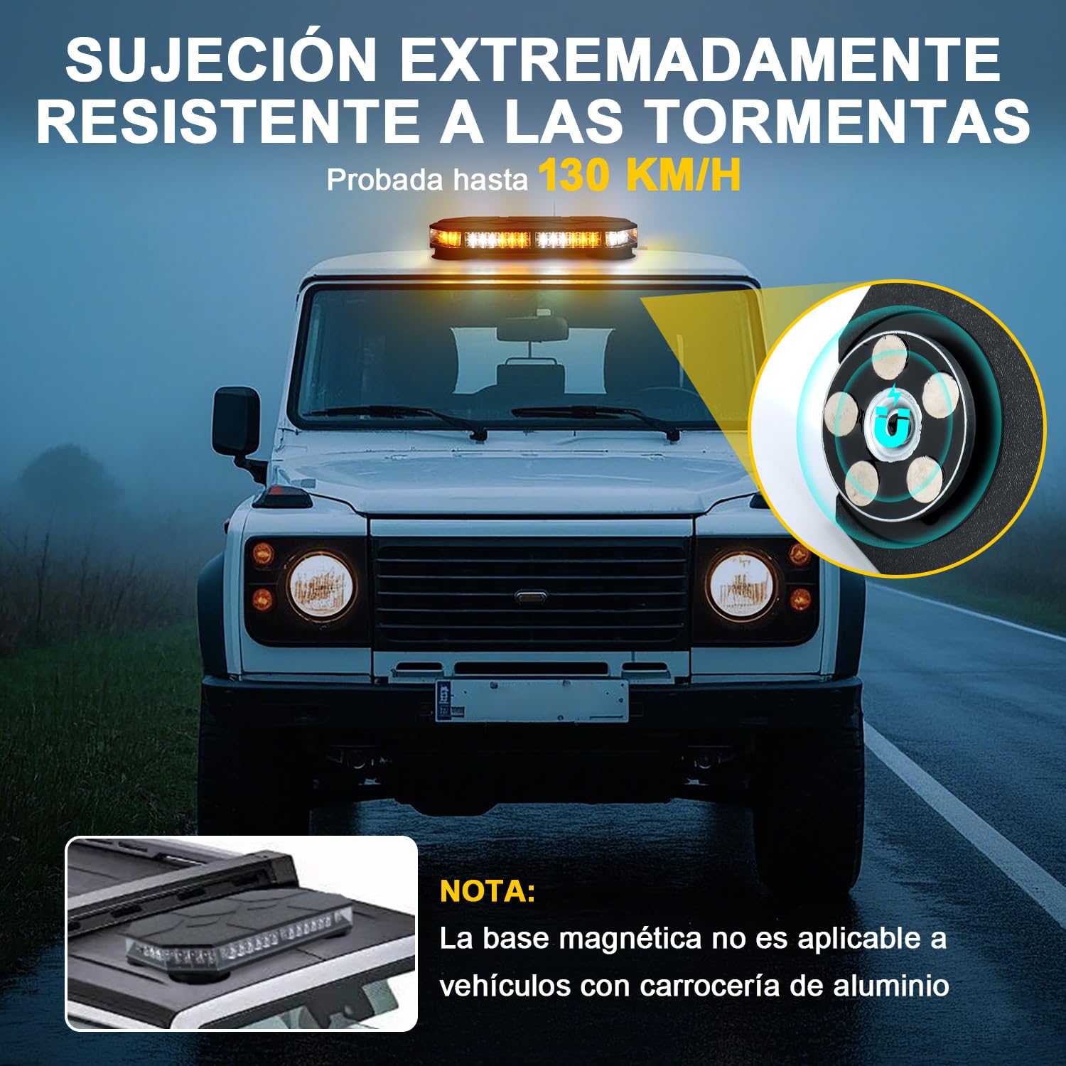 Rotativo Luz LED Estroboscópica, 12V-24V Amarillo & Blanco Luz de Emergencia con 20 Imanes Resistentes para Vehículos de Construcción Carretilla Elevadora Tractor Remolque Quitanieves