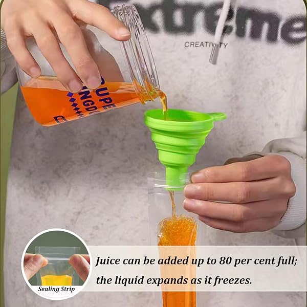 100 Pezzi Sacchetti per Ghiaccioli Lunghi con Imbuto - Bustine Ghiaccioli per Muffe Ice Popsicle - Sacchetti Ghiaccioli Gelato Ideale per Famiglia - Stampi per Ghiaccioli per Yogurt, Caramelle Rock - 4
