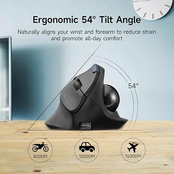SANWA Vertical Trackball Mouse, 2.4G & Bluetooth, Ergonomic Right-Hand | For Medium Hands, Silent Click, Programmable with Software, Type-C Rechargeable, Precise Thumb Control, Compatible Win/ Mac