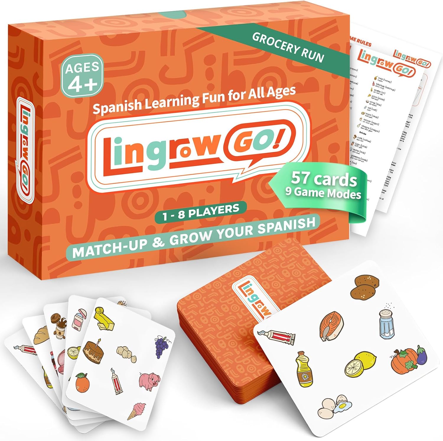 Spanish Games for Kids – Bilingual Card Game | Learn 57 Food & Drink Words | 9 Ways to Play with Audio | Educational Spanish Board Game for Family, Homeschool & Classroom Learning