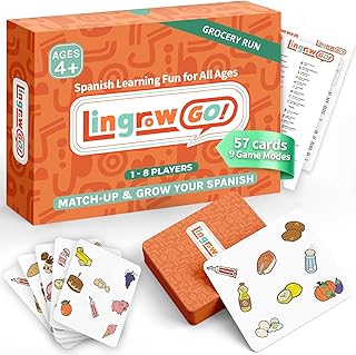 Spanish Learning Game for Kids – Bilingual Grocery & Food Vocabulary Card Game | 9 Ways to Play | Learn 57 Spanish Words for Food, Drinks, Shopping Items | Educational Gift for Home or Classroom