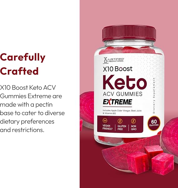 Justified Laboratories X10 Boost Keto ACV Gummies Extreme (2000 mg) - 60 Count, Pack of 3 - Made with the Mother & Vitamin B12 - Non-GMO, Vegan, Gluten Free - 90 Servings