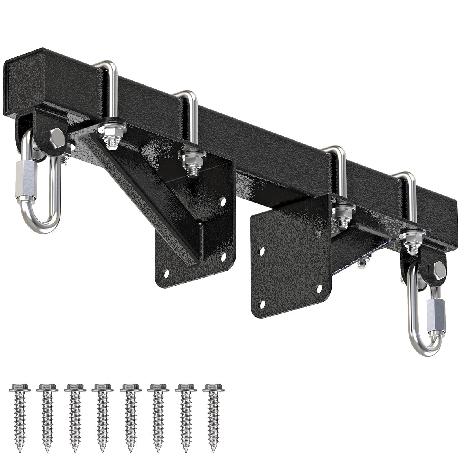 Dolibest Soportes de columpio deslizantes resistentes, soporte de columpio con soporte triangular reforzado y 8 agujeros para tornillos, incluye 2 mosquetones de acero inoxidable, accesorio de
