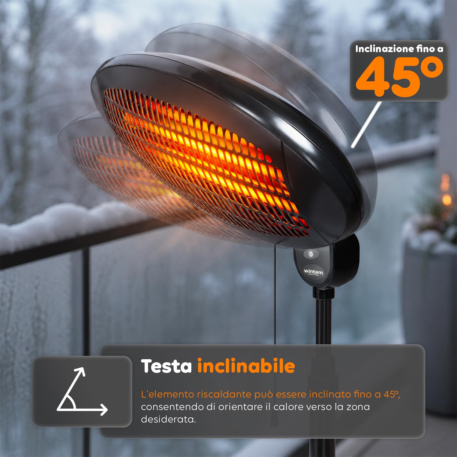 Avilia – Riscaldatore da Patio Verticale con 3 Livelli di Riscaldamento, Altezza Regolabile 130–200 cm, Testa Inclinabile a 45°, Riscaldamento Elettrico a Basso Consumo per Esterni