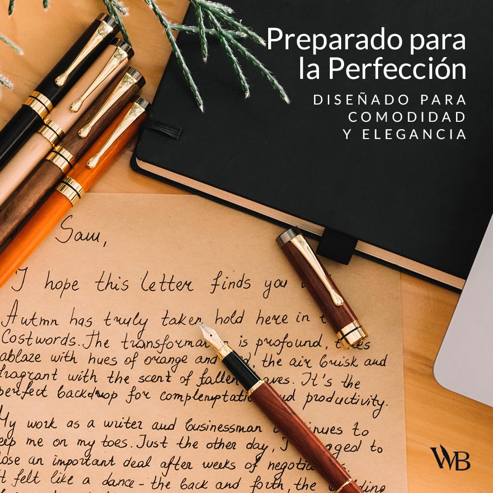 Wordsworth and Black's Pluma de caligrafía - Pluma estilográfica de madera de bambú - Convertidor de tinta recargable - escribir en diario, dibujar (Madera negra, estuche [punta mediana])