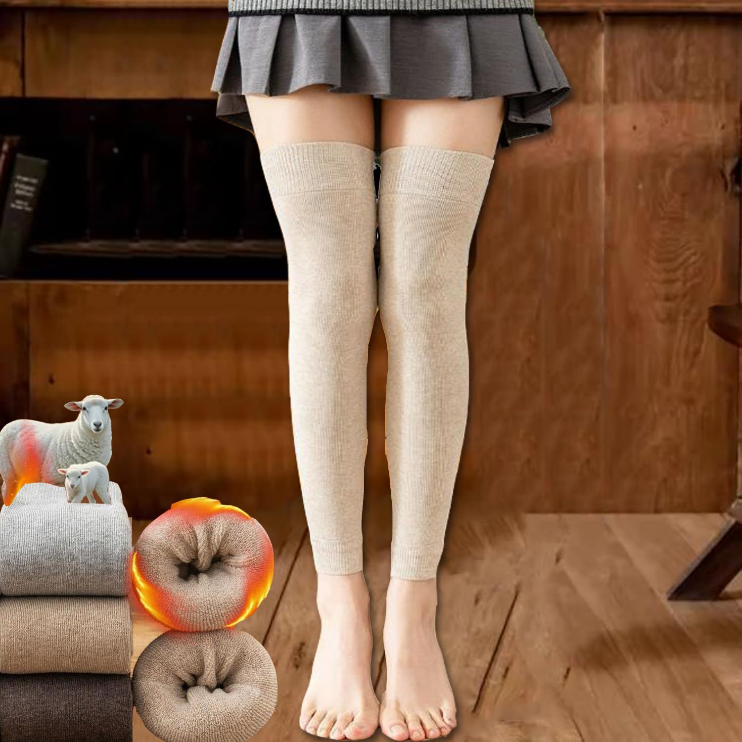 1pair Winter Warm Knitted Over Knee Stockings Thicken Tall Leg Cover Womens Elastic Over-Knee Sock Cold Weather Leg