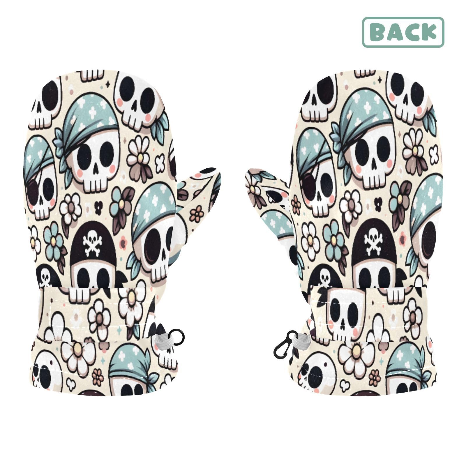 Kid's Winter Gloves Children Warm Gloves Cute Skull Head for Boys Girl Age 4-6 Years